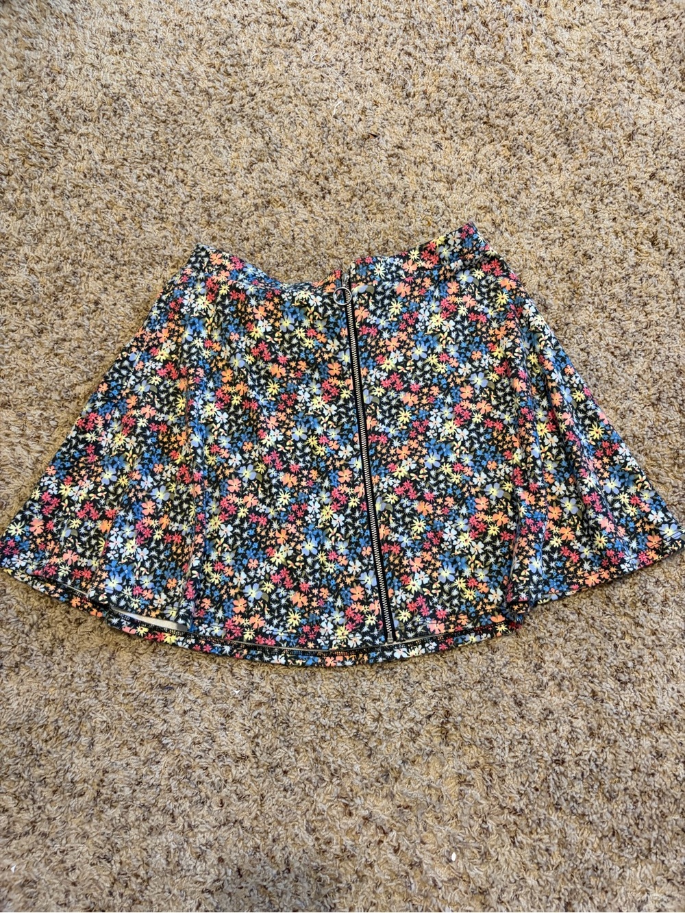 SO Black Floral Zip-Front Skater Skirt with Multi-Colored Blossoms